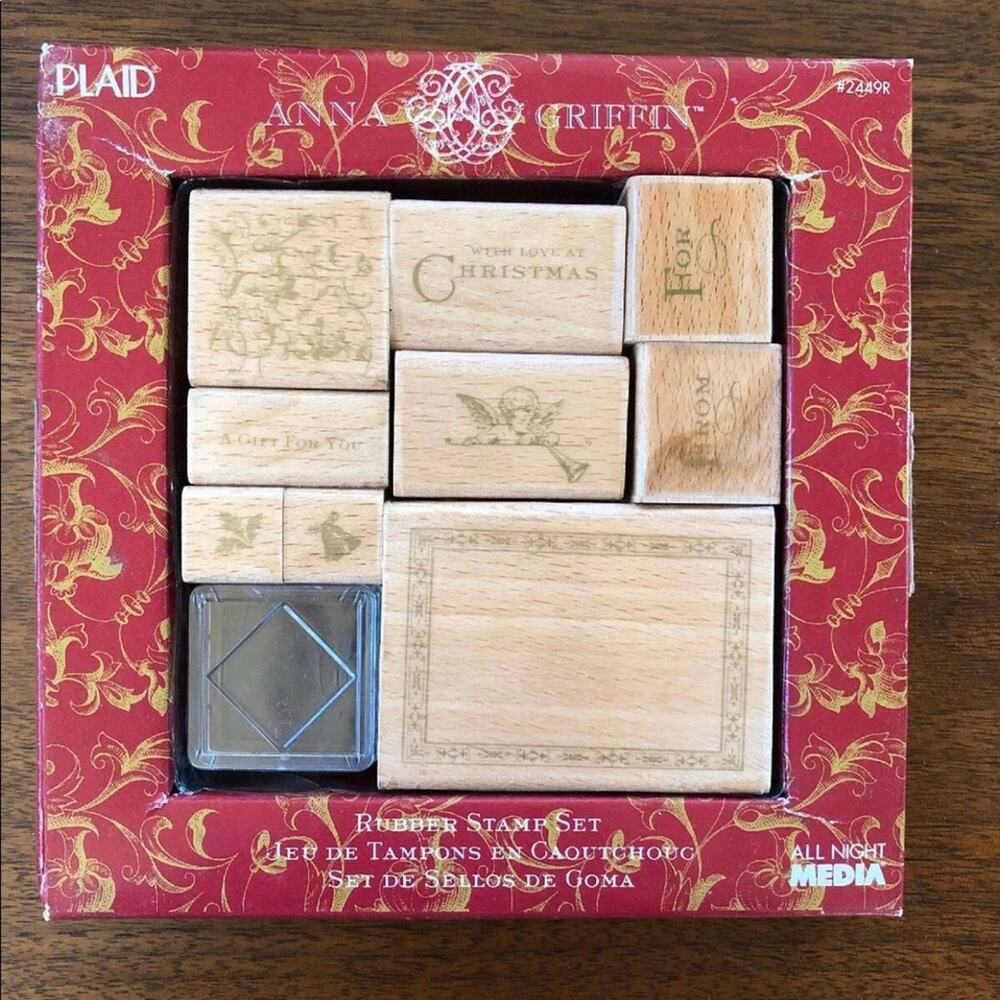 Anna Griffin Christmas Rubber Stamp Set W/ Ink Pad UNUSED‎